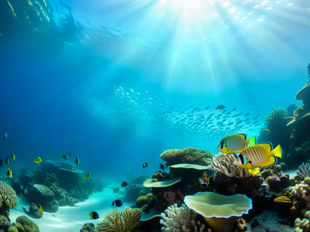 Espectacular arrecife de coral con vida marina Recreación de corrientes marinas acuario con vibrante arrecife de coral y peces de colores en inmersivo escenario submarino