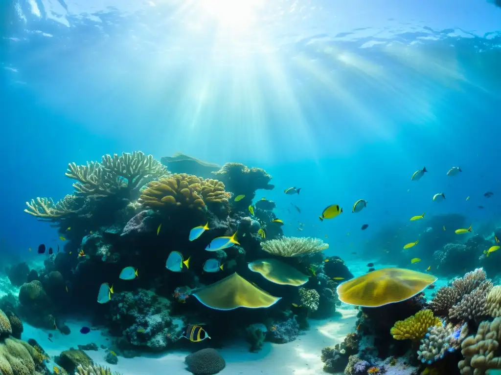 Cursos de buceo en vida marina: Fotografía submarina de un vibrante arrecife de coral, repleto de vida marina colorida y plantas marinas