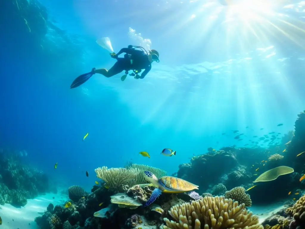 Derecho del Mar y diversidad marina: Fotografía submarina de un vibrante arrecife de coral con vida marina diversa y colorida