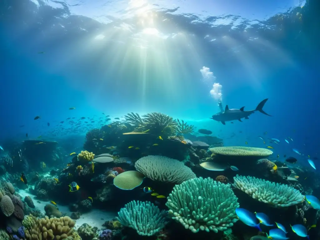 Deslumbrante paisaje submarino en 8k muestra corrientes submarinas cambian visión océano, vida marina y juego de luces