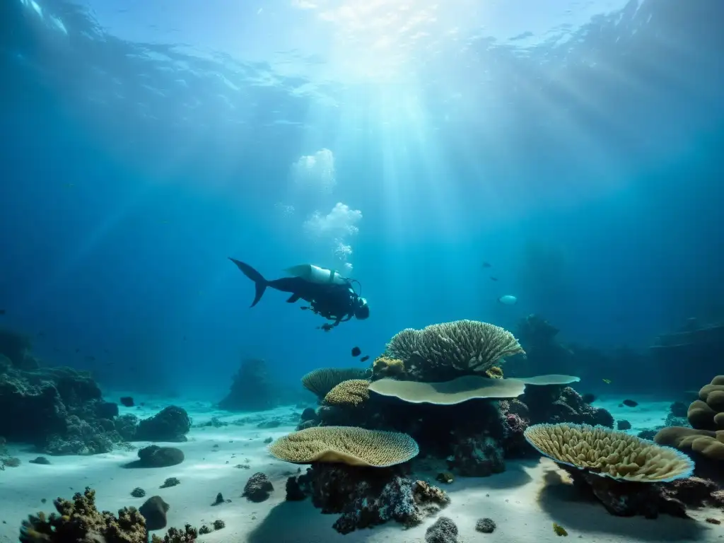 Desolado paisaje submarino con expansión zonas muertas oceánicas, evocando una sensación de urgencia y desasosiego