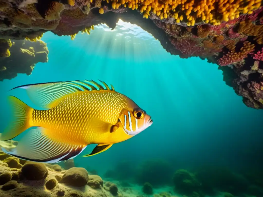 Detalle de especies de peces de cueva en su hábitat natural, capturando su diversidad y belleza bajo el agua