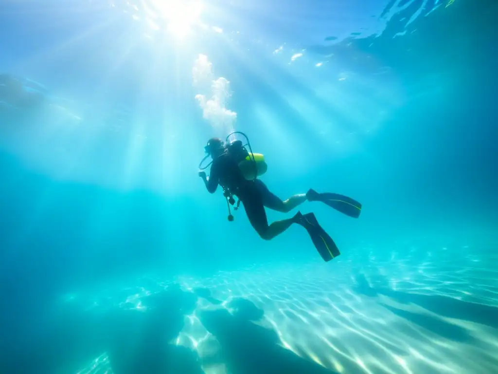 Diferencias buceo piscina mar abierto: Grupo de principiantes practicando buceo en una piscina cristalina, transmitiendo tranquilidad y seguridad