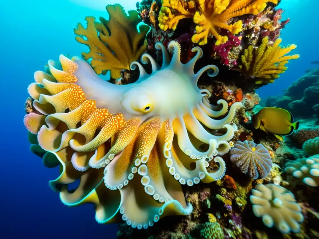 Diversidad de cefalópodos marinos en un vibrante mundo submarino, mostrando su fascinante variedad y coloración en arrecifes de coral