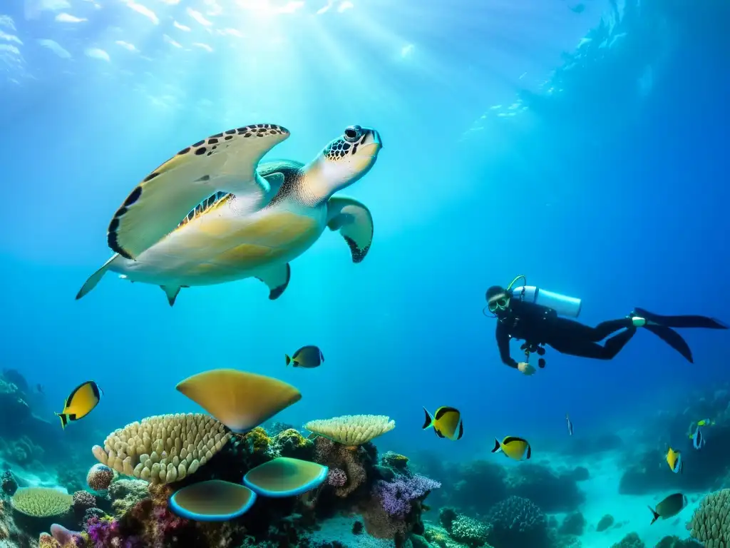 Explorando la diversidad marina en un vibrante arrecife de coral, con corales coloridos, anémonas y una variedad de peces iridiscentes