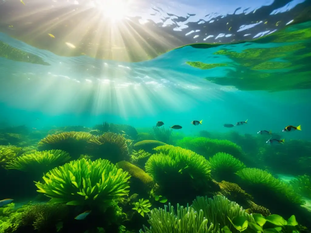 Diversidad de peces de río en un ecosistema acuático vibrante y tranquilo, con vegetación exuberante y aguas cristalinas