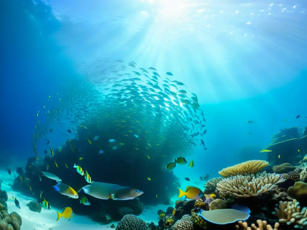 Nutrición y diversidad en el vibrante arrecife de coral: peces de colores nadando entre la vida marina