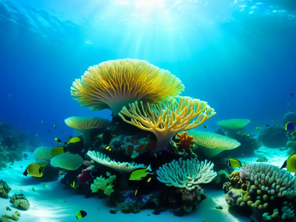 Diversidad de vida marina en ecosistemas coralinos: un vibrante arrecife submarino rebosante de corales de colores y criaturas marinas tropicales