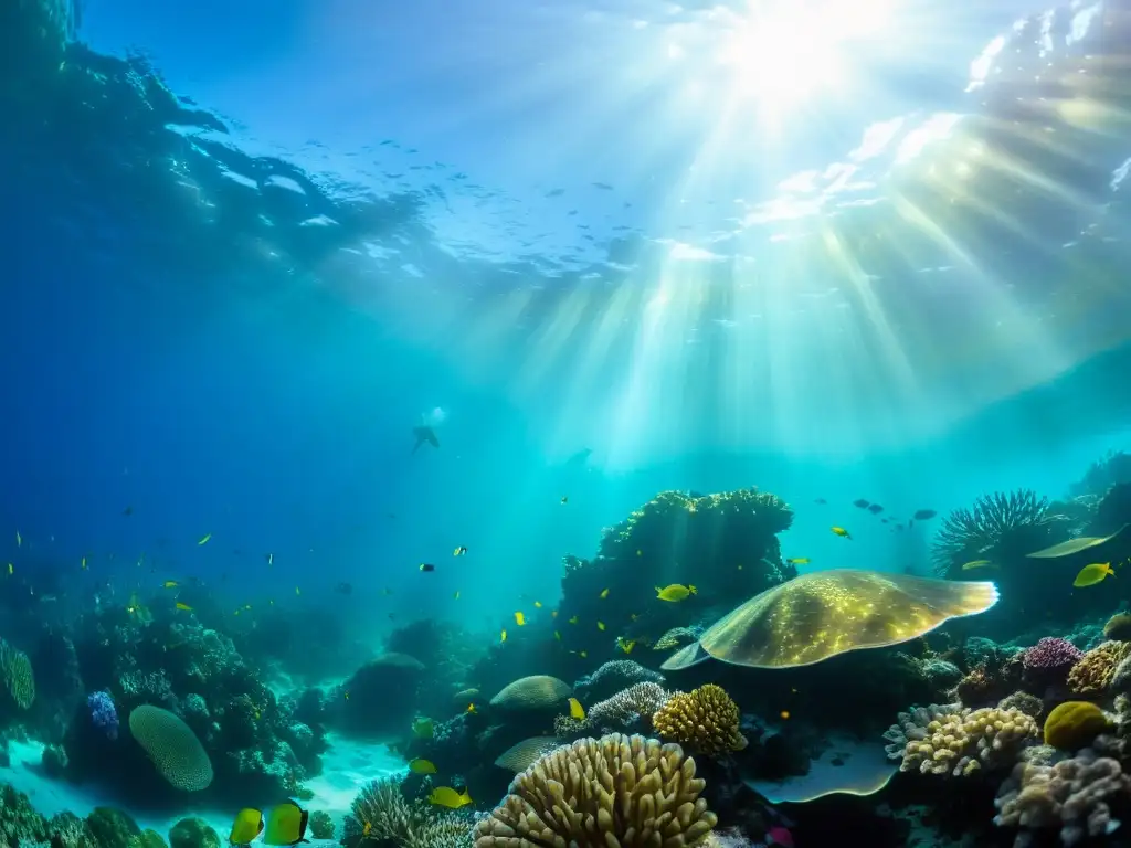 Documentales submarinos para educación ambiental: Una impresionante fotografía submarina de un vibrante arrecife de coral repleto de vida marina