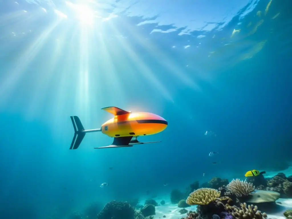 Un drone acuático de IA capturando la belleza marina en aguas cristalinas