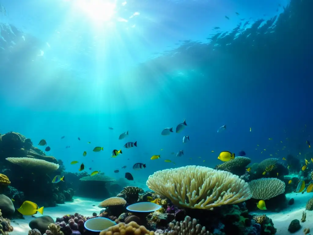 Un ecosistema marino vibrante y diverso con peces coloridos, corales y vida marina