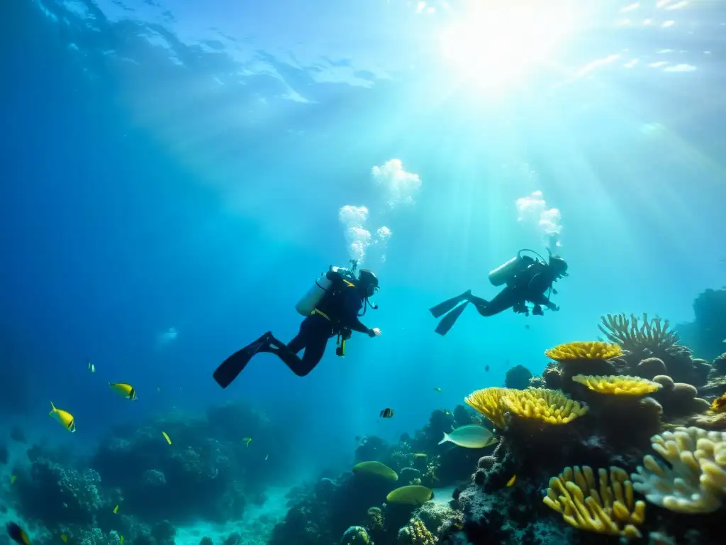 Un emocionante buceo entre corales y peces, mostrando la armonía entre buceadores y el fascinante entorno marino