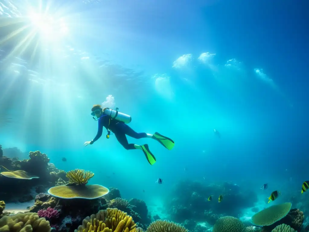 Un emocionante buceo para niños exploración submarina en un arrecife de coral lleno de vida marina