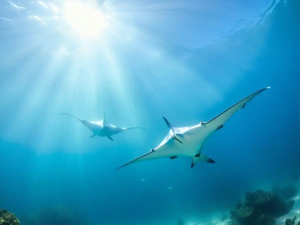 Encuentros con Mantarrayas en el océano: Majestuosas mantarrayas en un baile sincronizado junto a peces coloridos en aguas cristalinas