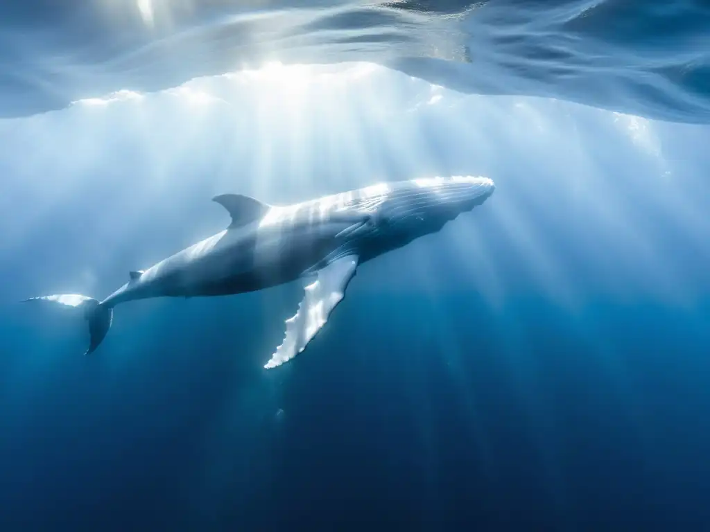 'Encuentros con gigantes del abismo: impresionante fotografía submarina de una majestuosa ballena azul en las profundidades del océano