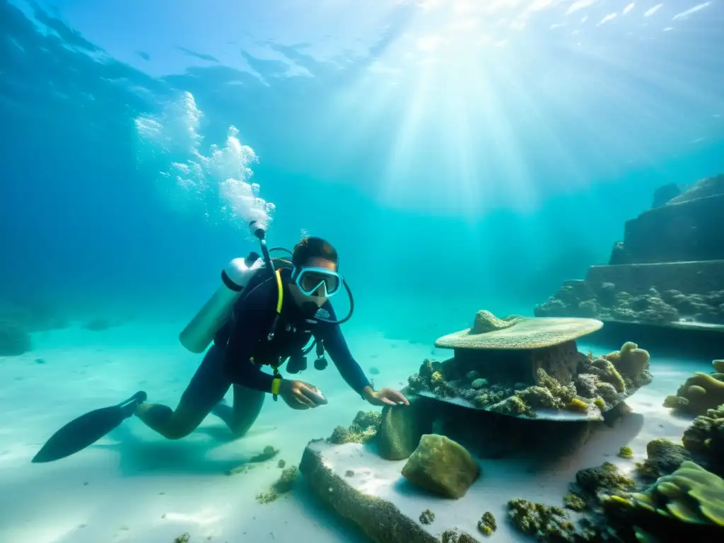 Equipo de arqueólogos marinos excavando hallazgos subacuáticos, revelando la historia de Centroamérica bajo el mar caribeño