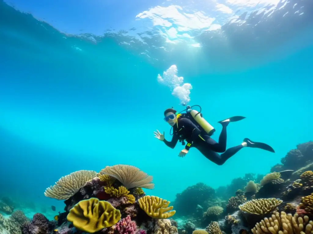 Un equipo de conservacionistas marinos documentando y protegiendo la vida marina en un vibrante arrecife de coral