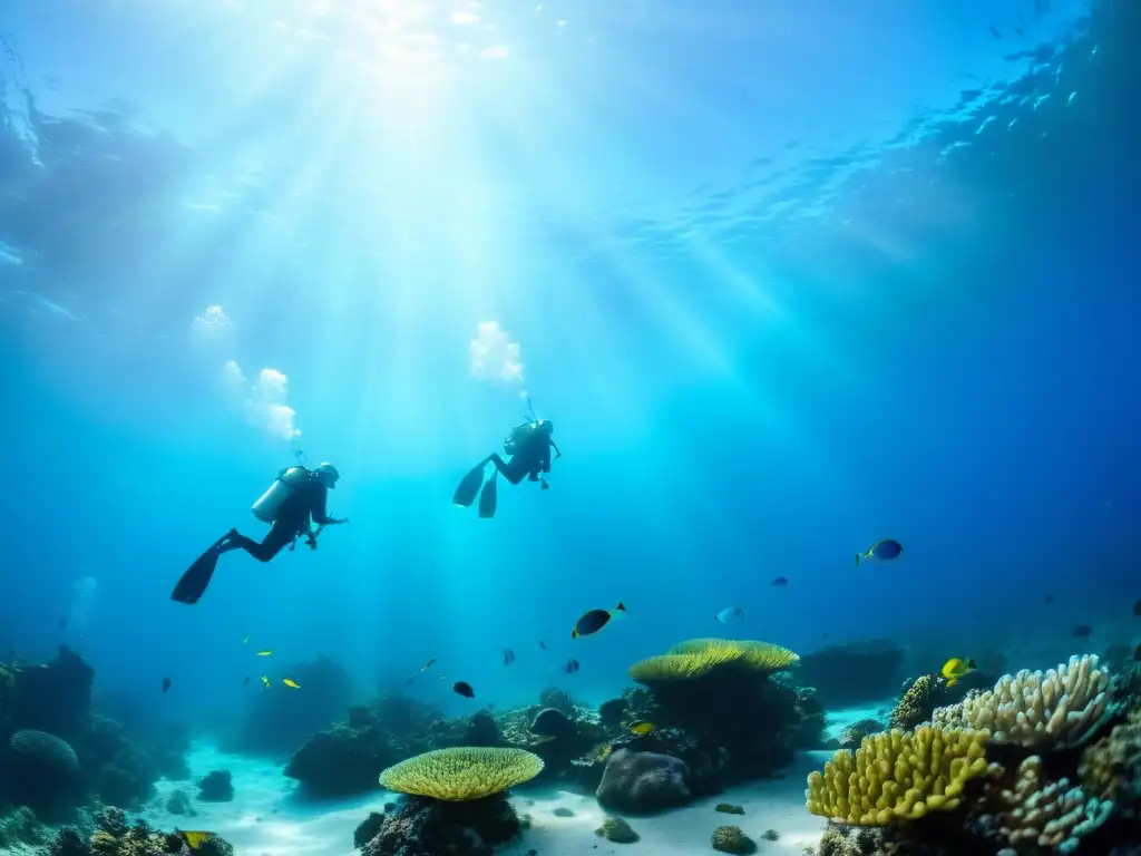 Equipo esencial para fotografía submarina capturando la belleza tranquila del arrecife de coral