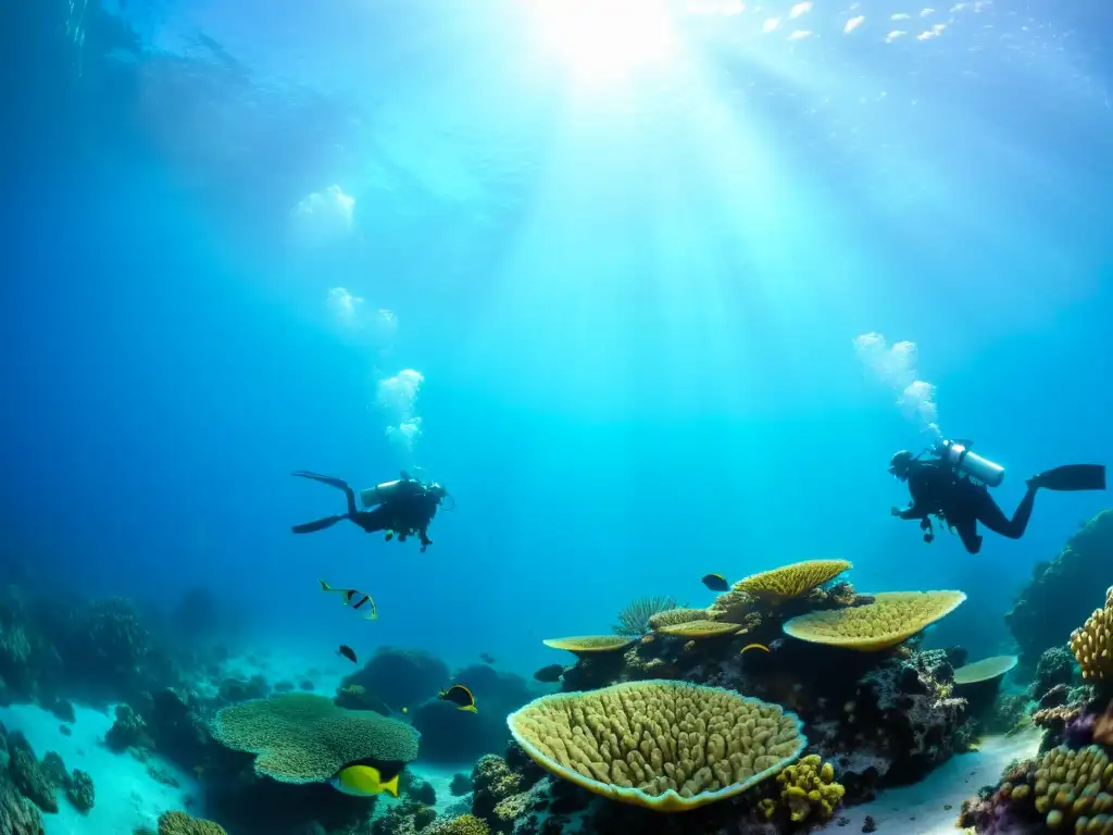 Equipo de biólogos marinos explora un arrecife de coral, capturando nuevas especies marinas descubiertas en un mundo submarino de maravillas