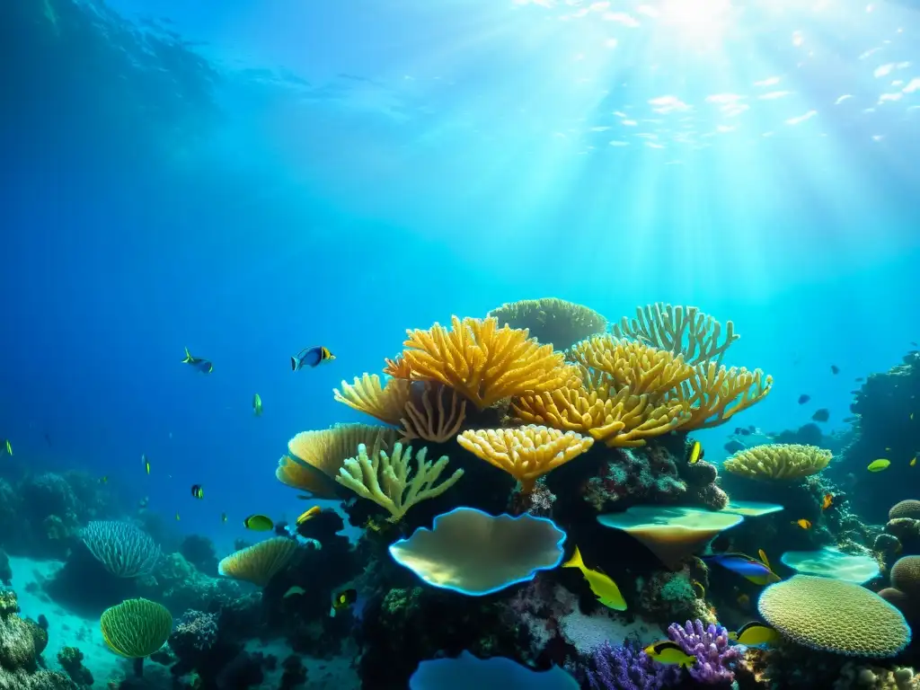 Una escena acuática fascinante con un vibrante arrecife de coral y peces coloridos