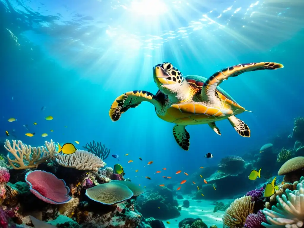Una escena impresionante de un arrecife de coral vibrante en las islas Similan, con vida marina colorida y buceadores de lujo maravillados