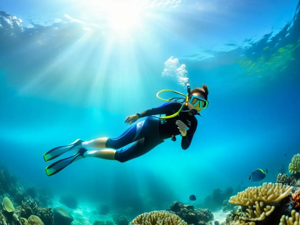 Una escena submarina deslumbrante con arrecifes de coral vibrantes, peces coloridos y vida marina