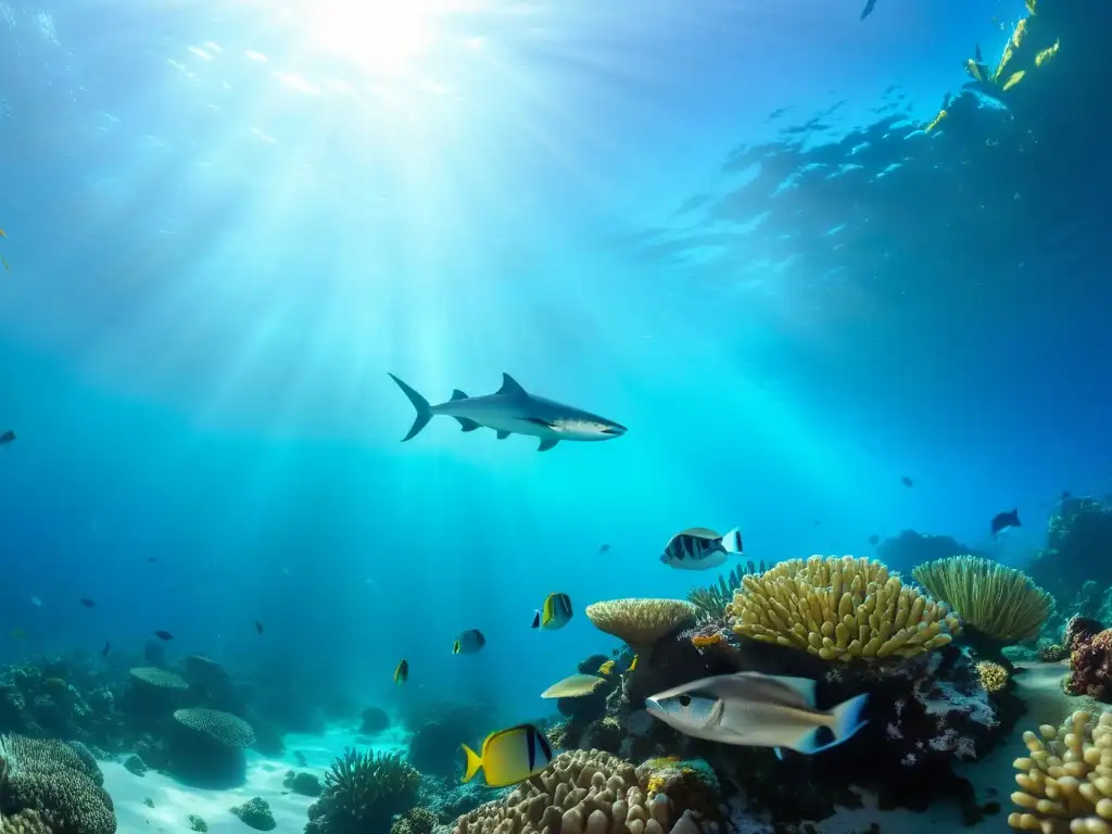 Una escena submarina fascinante con un vibrante arrecife de coral rebosante de vida marina