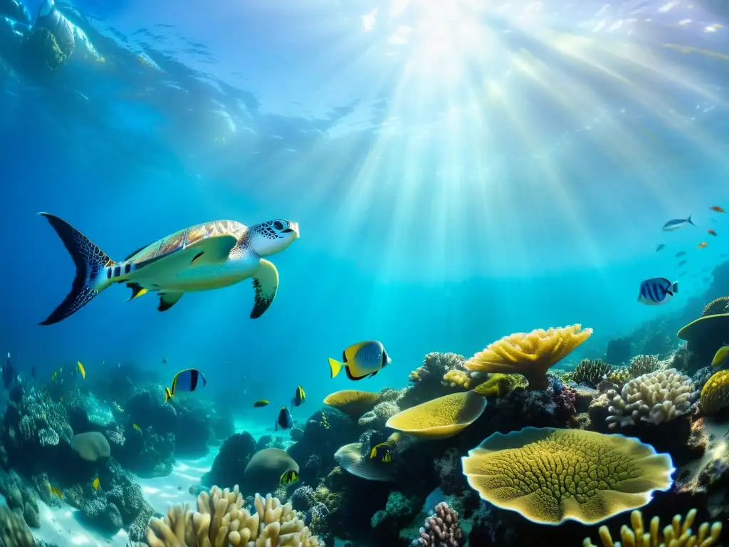 Una escena submarina rebosante de vida marina en un arrecife de coral vibrante