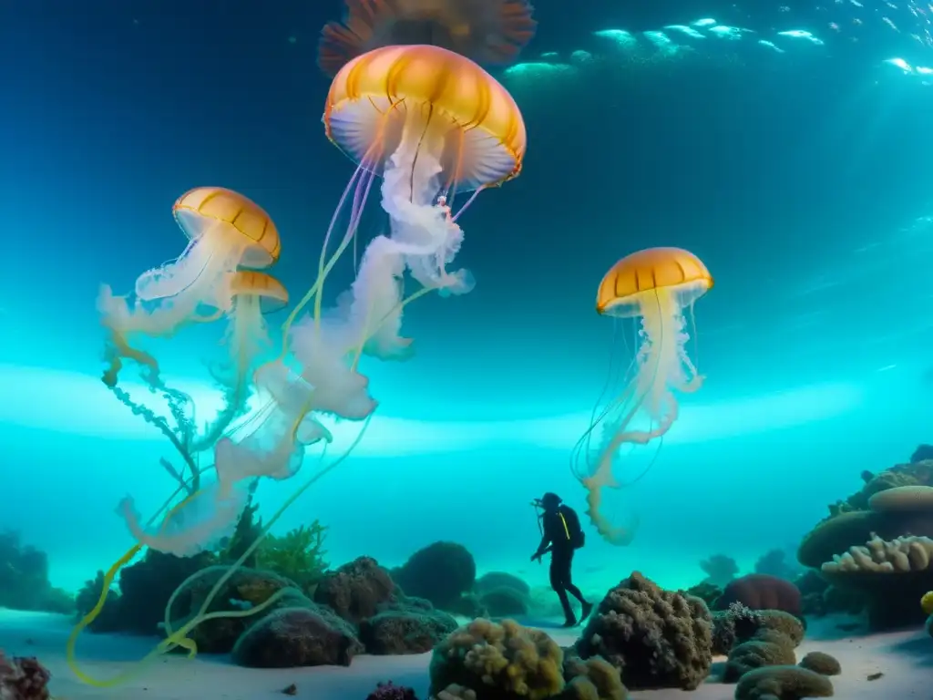 Una escena submarina vibrante con aguas turquesas cristalinas y vida marina diversa