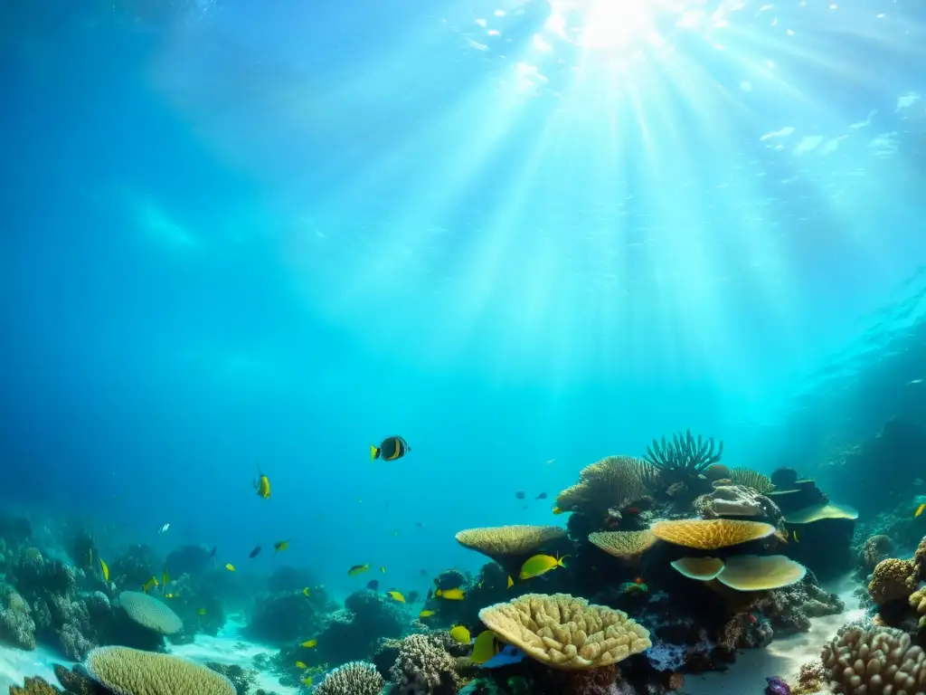 Una escena submarina de un vibrante arrecife de coral, lleno de vida marina