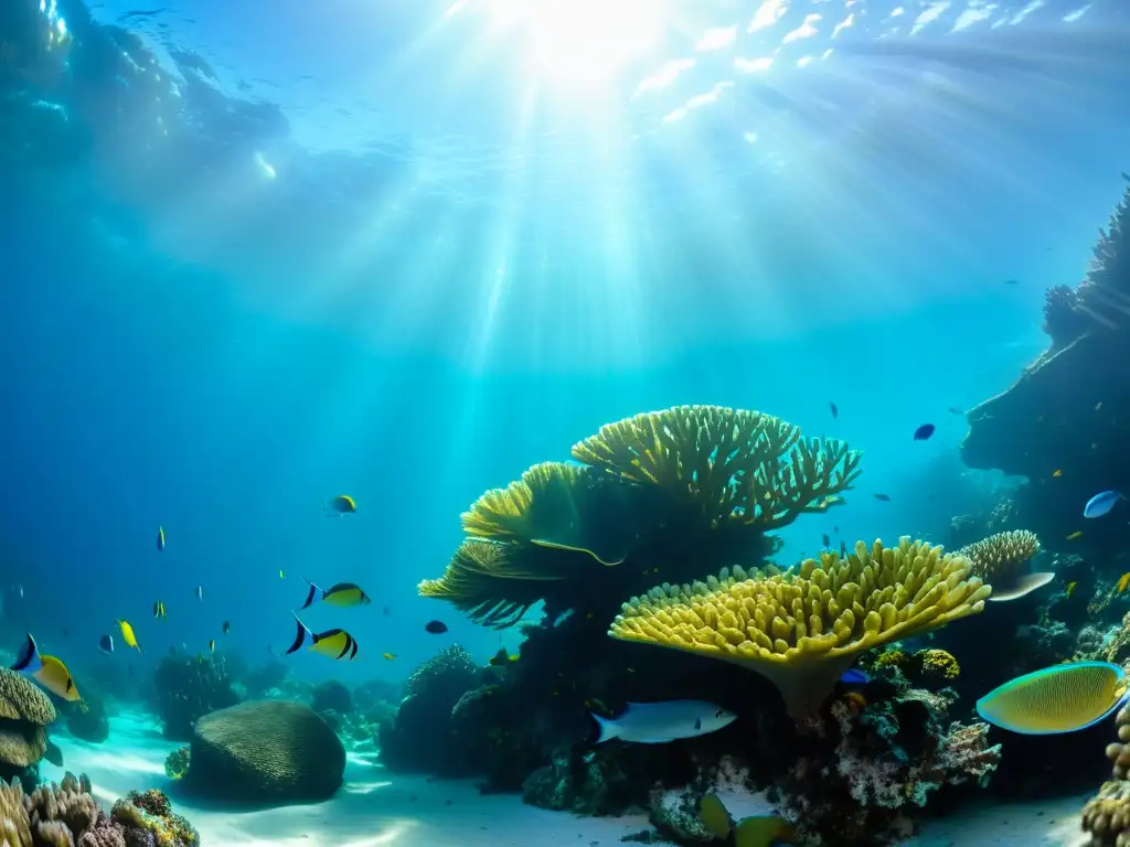 Exploración espacial abisal: Fotografía impresionante de un vibrante arrecife de coral, repleto de peces coloridos y vida marina