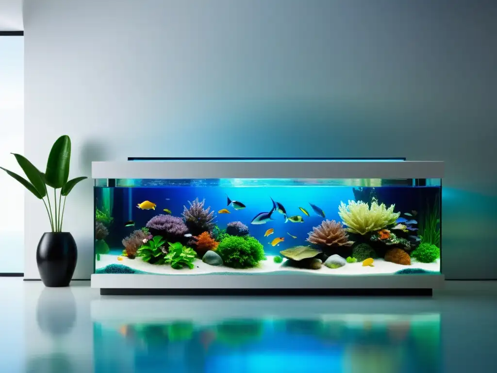 Espacio de vida moderno con un impresionante acuario integrado en la pared