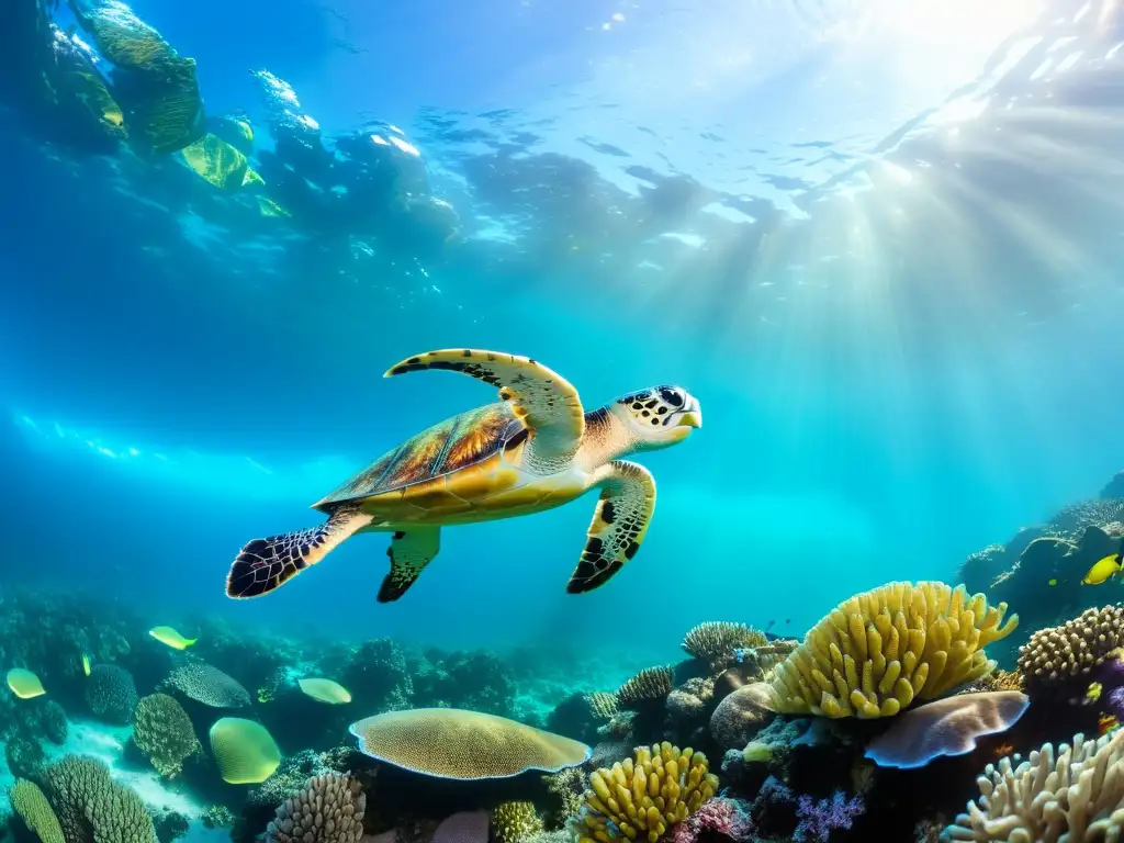 Un espectacular arrecife de coral lleno de vida marina bajo el agua, en preparación para la próxima aparición del Niño