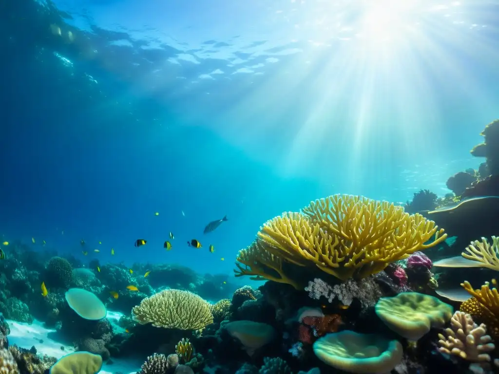 Espectacular arrecife de coral con peces de colores y difusores aire acuario, un mundo submarino fascinante y vital