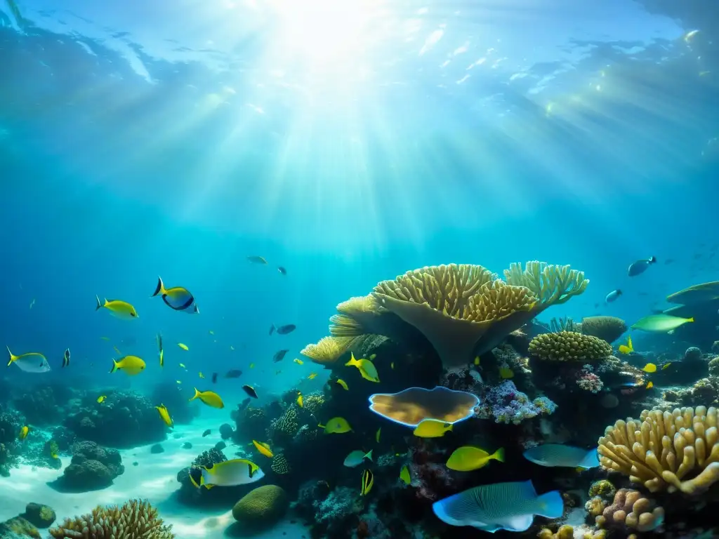 Un espectacular arrecife de coral con vida marina diversa bajo el agua