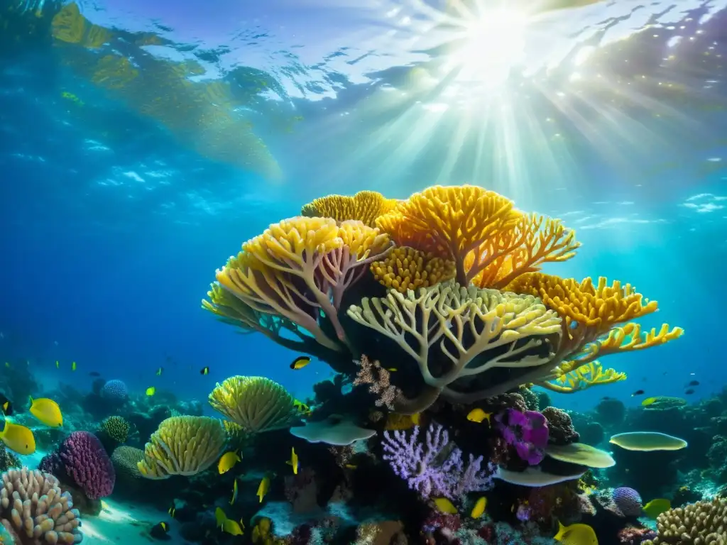 Un espectacular arrecife de coral rebosante de vida marina bajo el agua