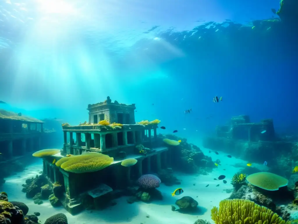 Espectacular ciudad sumergida, con vida marina entre ruinas de coral