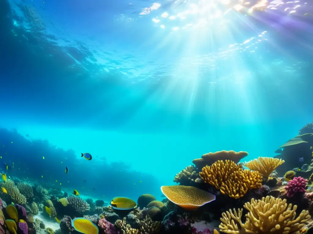 Espectacular equipamiento esencial para la aireación del acuario, muestra un arrecife de coral vibrante en un océano cristalino