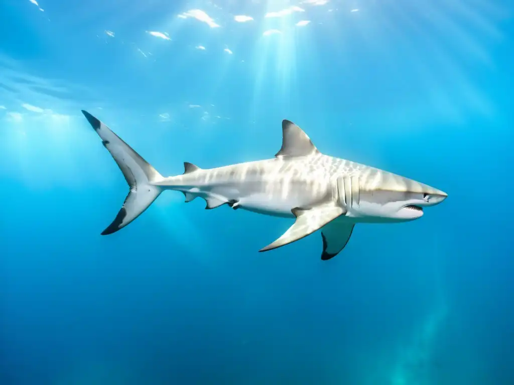 Espectacular escena submarina con un grupo de tiburones majestuosos nadando en aguas cristalinas