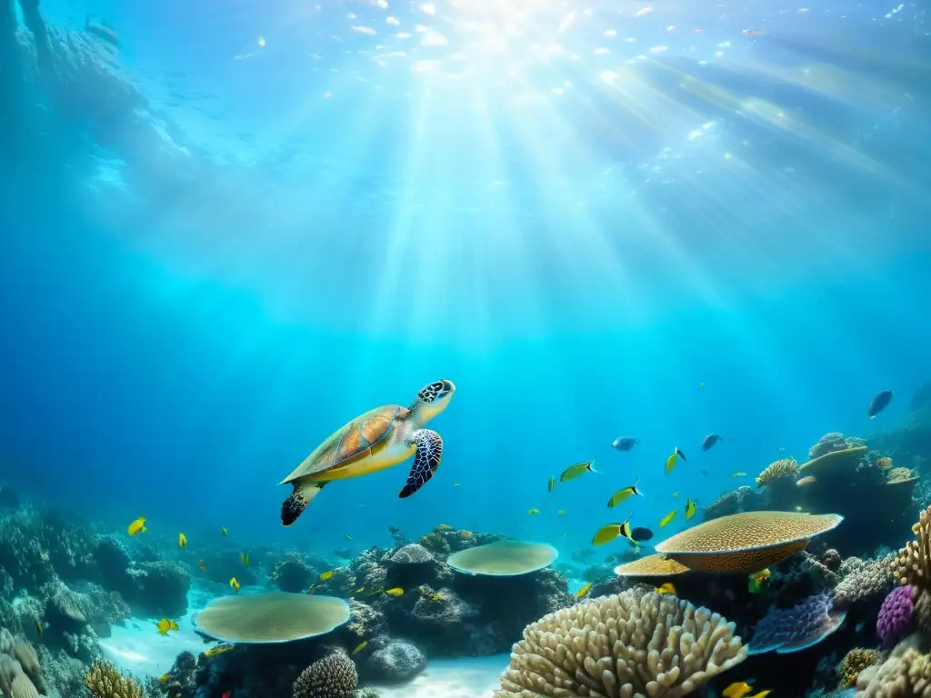 Arrecife de coral vibrante: Biodiversidad marina en 8k Una espectacular imagen de un arrecife de coral rebosante de vida marina