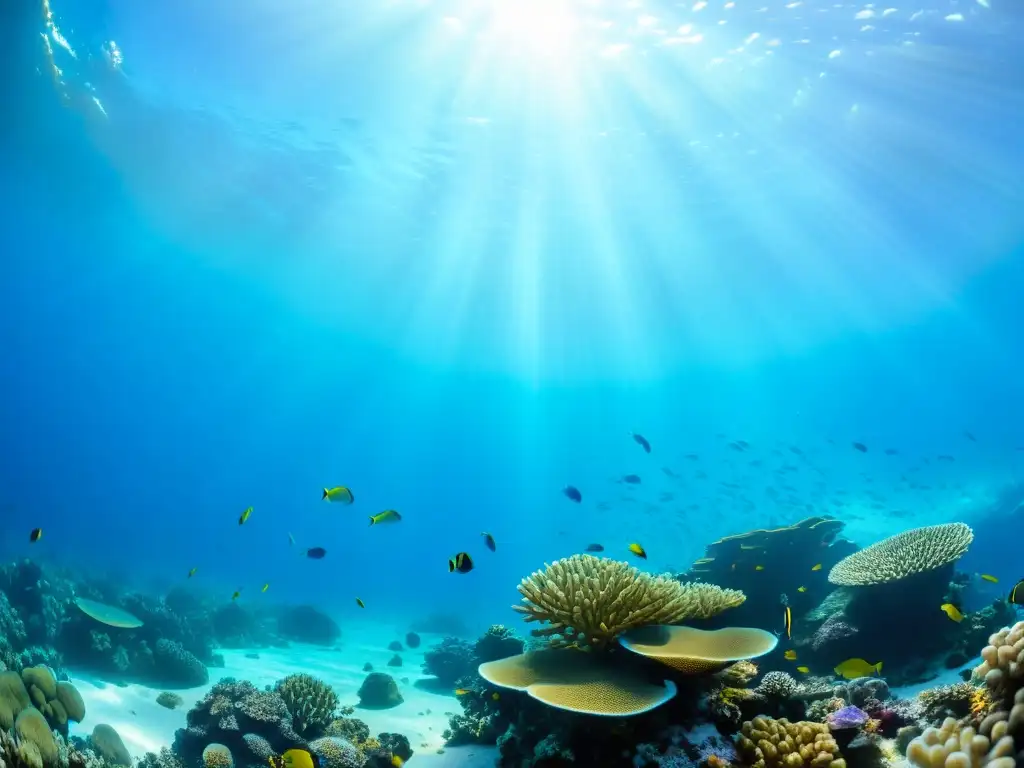 Una espectacular imagen submarina de un arrecife de coral diverso, lleno de peces coloridos y vida marina