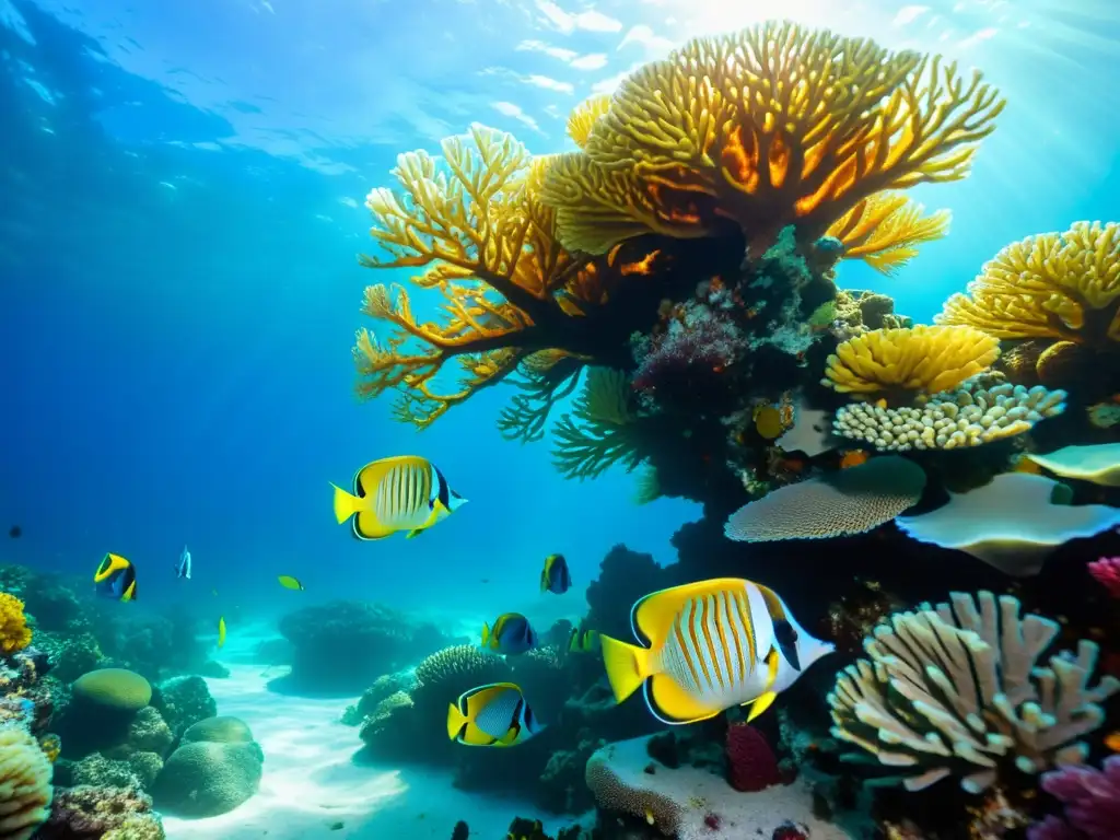 Espectacular fotografía submarina de peces tropicales y corales vibrantes