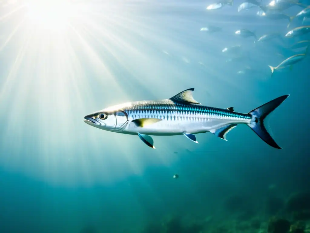 Un espectáculo hipnótico de peces pelágicos nadando en armonía bajo el sol, guía para reconocer especies en aguas cristalinas