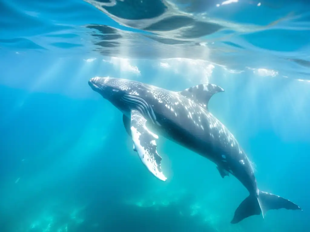 Un espectáculo impresionante de ballenas jorobadas nadando con gracia en aguas turquesas