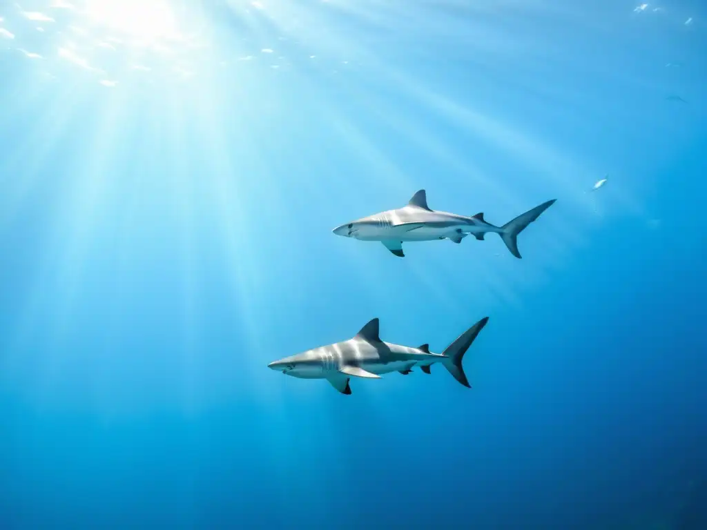 Un espectáculo marino: una escuela de tiburones nadando con gracia en aguas cristalinas