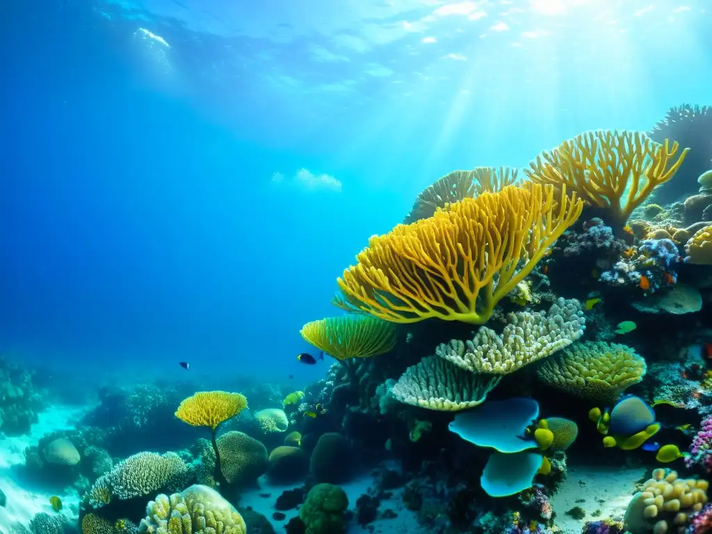 Espléndido arrecife de coral en aguas cristalinas frente a la Península de Yucatán