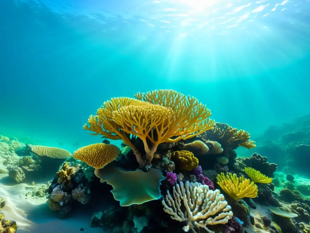 'Exfoliante natural del mar muerto: un arrecife de coral vibrante y colorido bajo el agua cristalina, con una variedad de vida marina