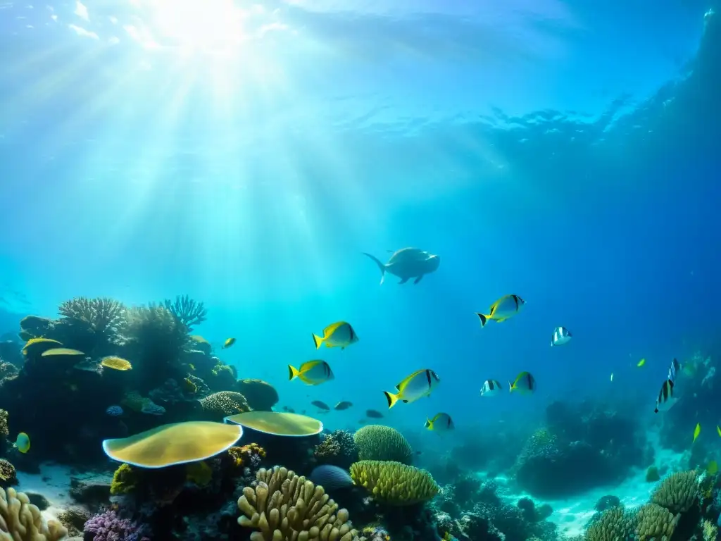 Expediciones marinas con impacto cero: vida vibrante en un arrecife de coral, con peces coloridos, plantas marinas y formaciones de coral