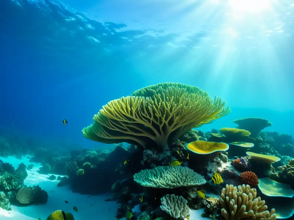 Experiencia de buceo de lujo en Maldivas: arrecife de coral vibrante con vida marina colorida y aguas turquesas