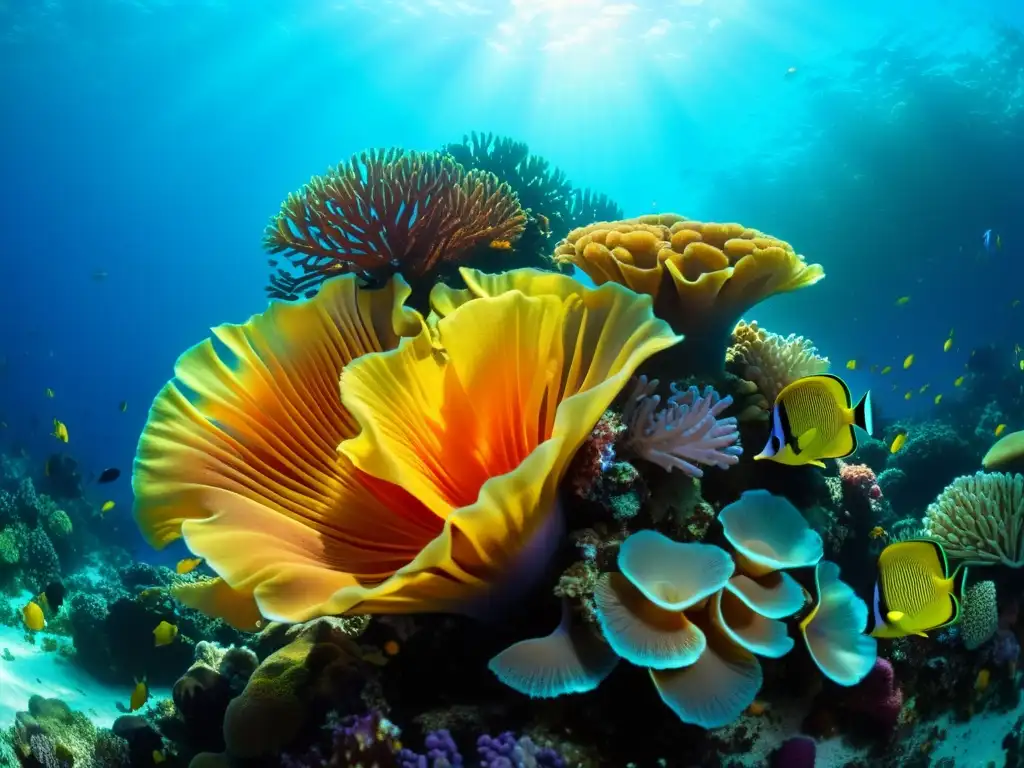 Experiencia de inmersión oceánica en realidad virtual: Fotografía detallada de un vibrante arrecife de coral lleno de vida marina y colores variados